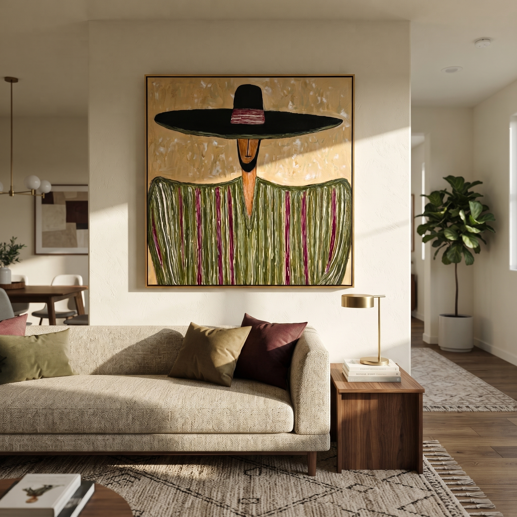 Black Horizon Meets Meadow displayed in a warm contemporary interior