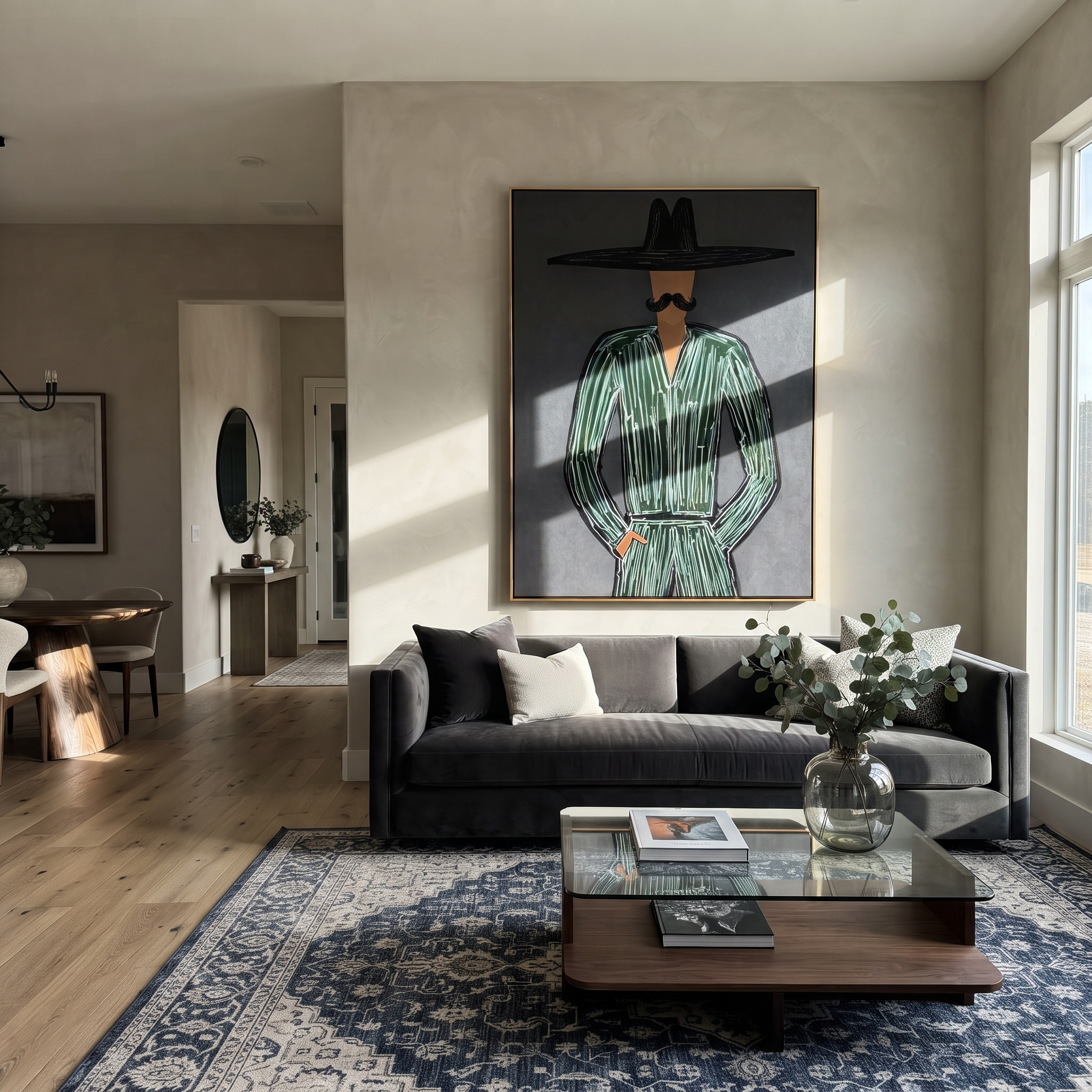 Emerald Lines Guard Charcoal styled with neutral modern furnishings