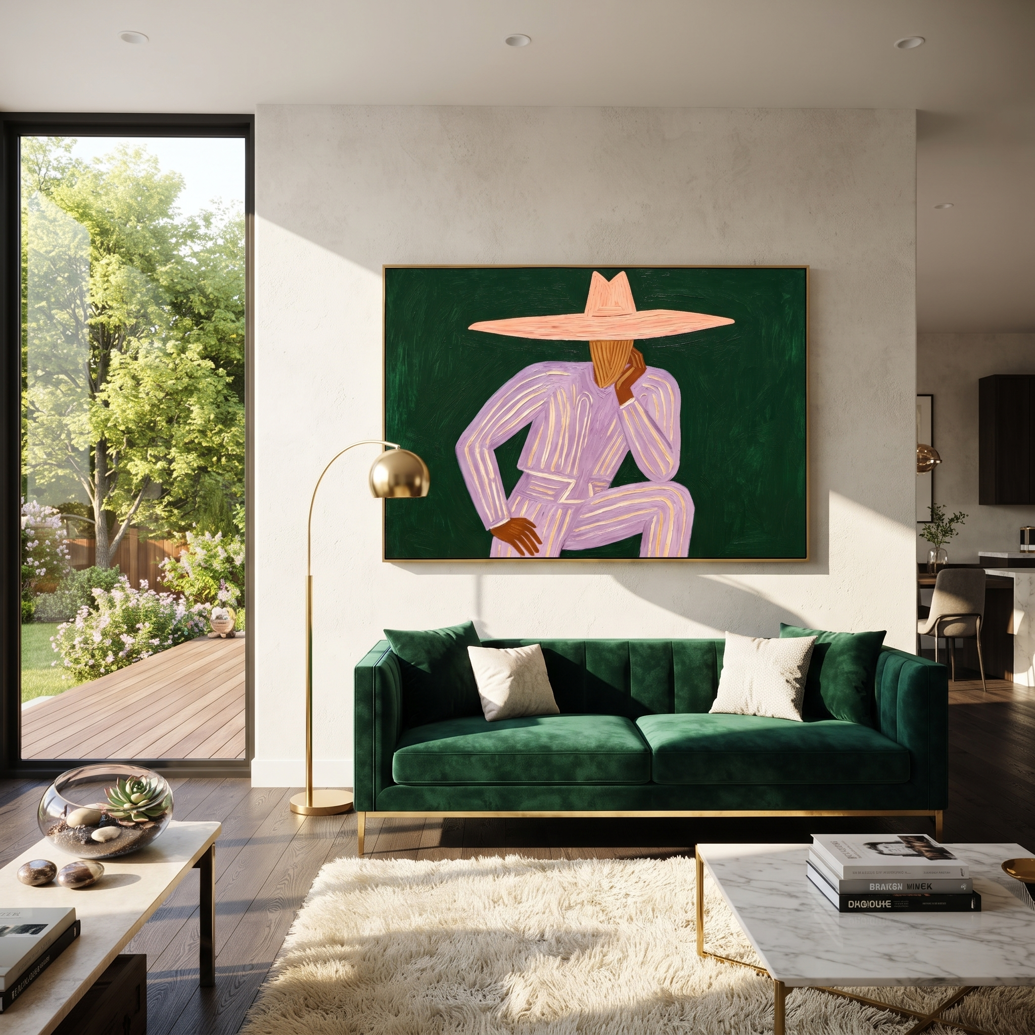 Lavender Thought Rests Green displayed in a warm contemporary interior