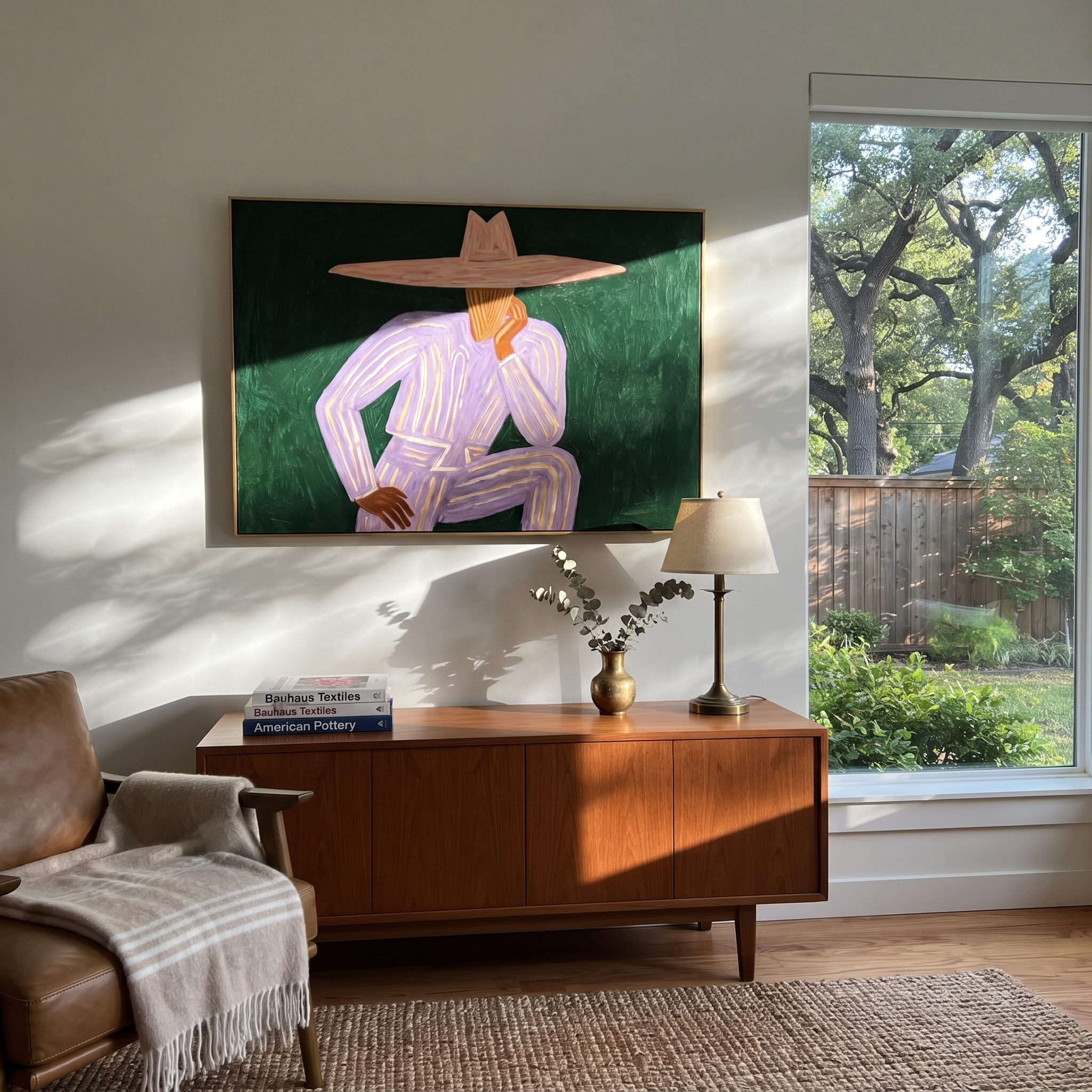 Lavender Thought Rests Green styled with neutral modern furnishings