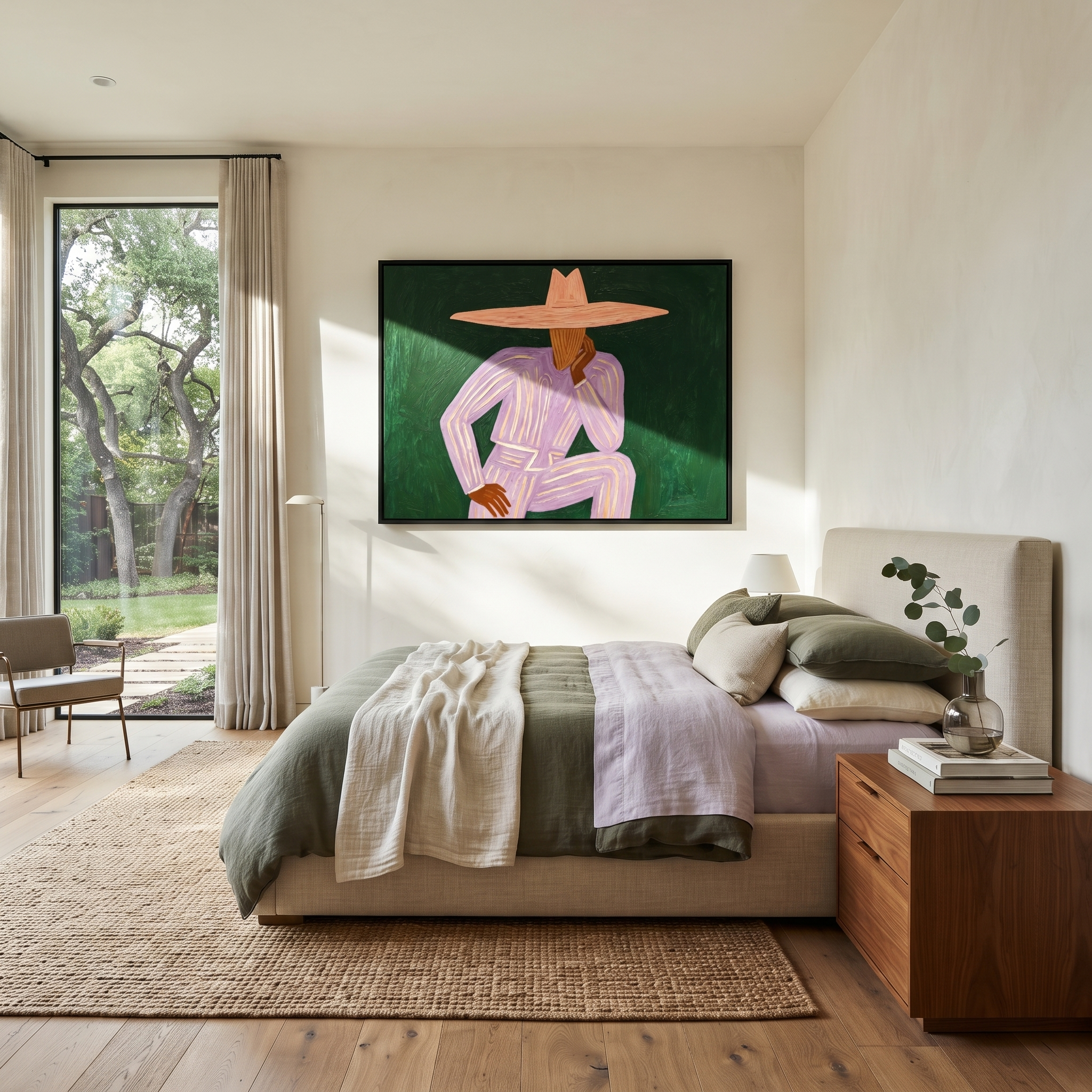 Lavender Thought Rests Green styled in a layered residential interior