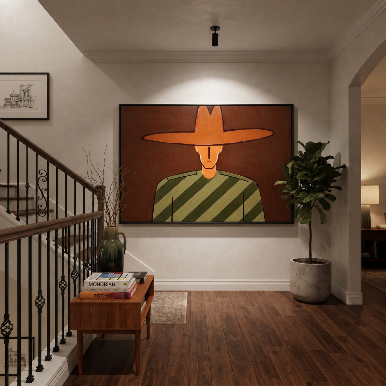 Brown Brim Holds Olive displayed in a warm contemporary interior