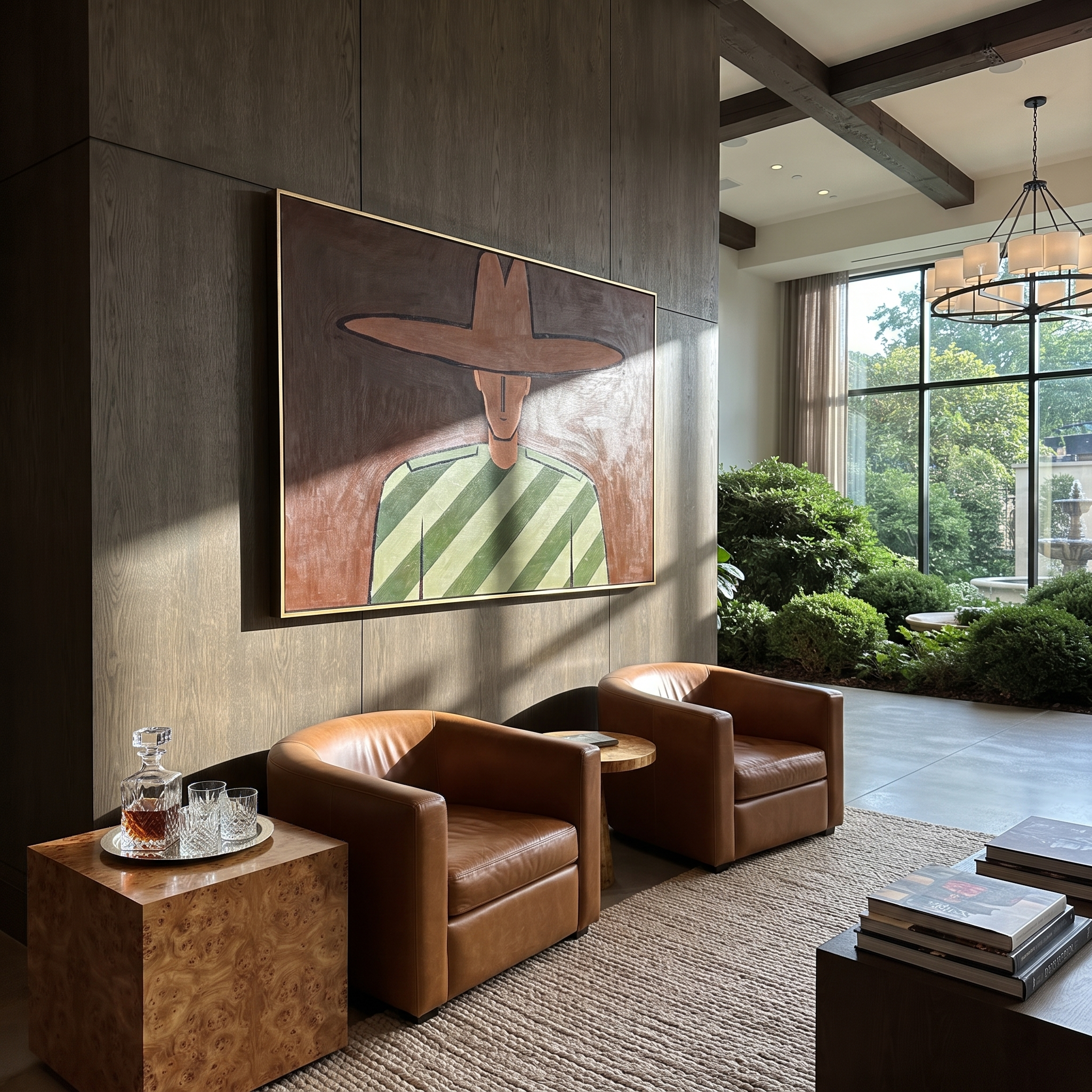 Brown Brim Holds Olive styled with neutral modern furnishings