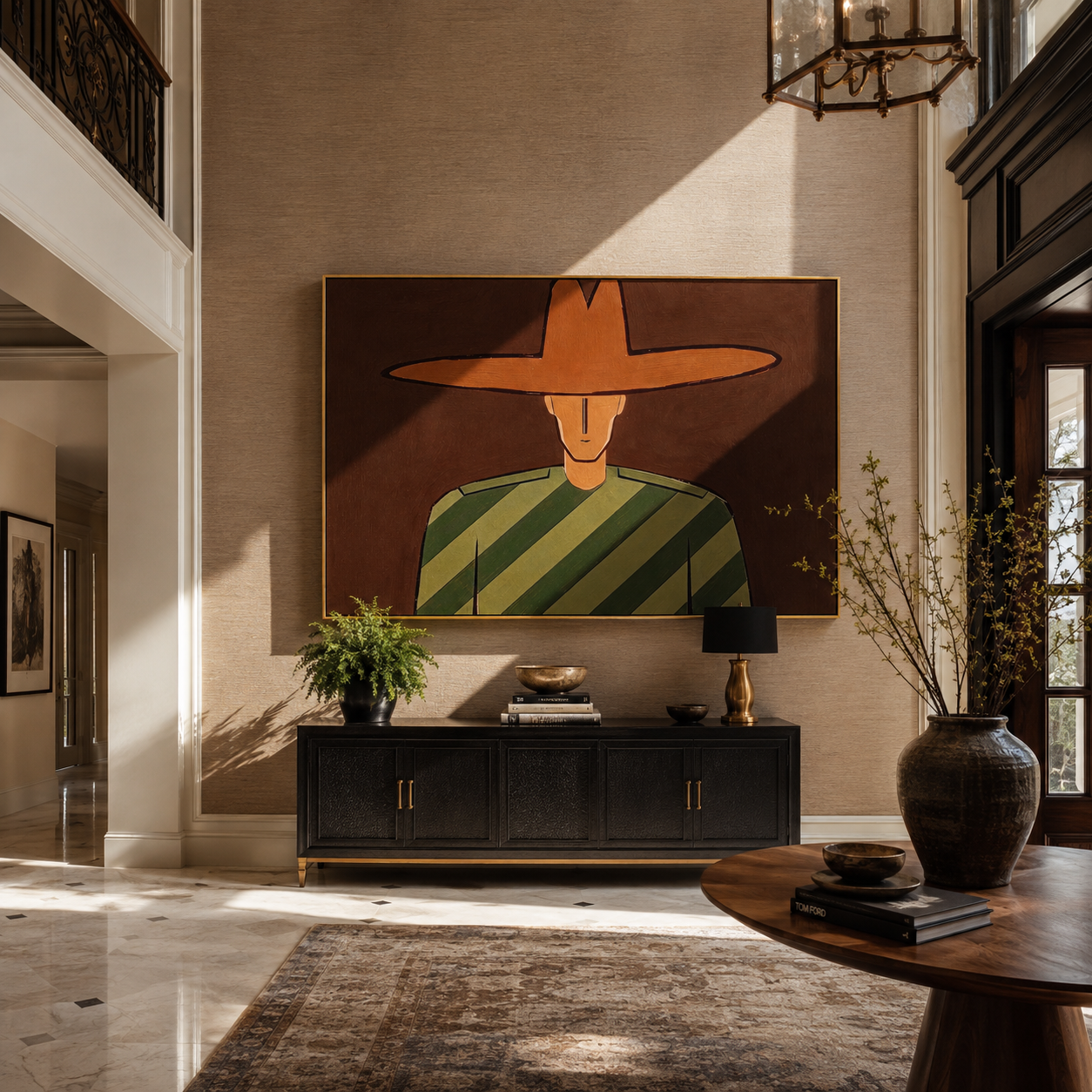 Brown Brim Holds Olive displayed as a modern room focal point