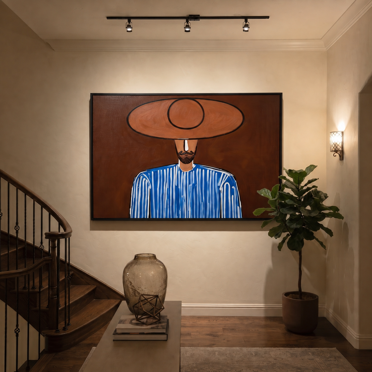 Blue Lines Meet Earth presented above a contemporary console