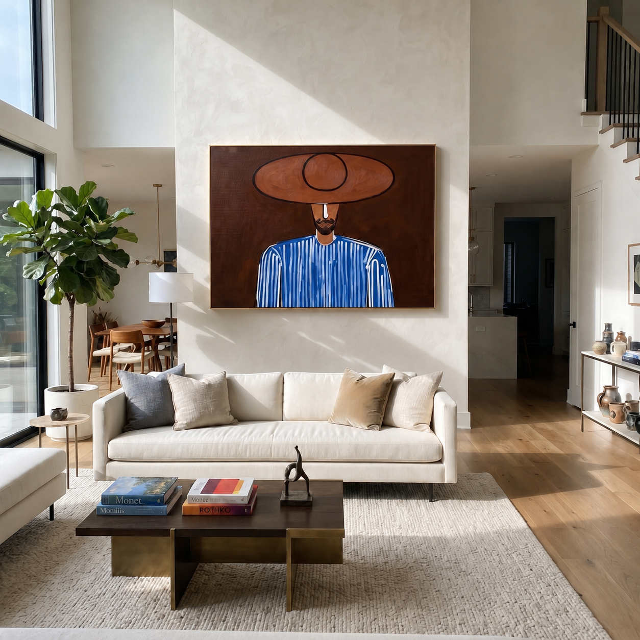 Blue Lines Meet Earth styled in a layered residential interior