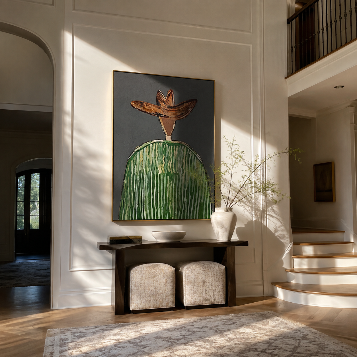Green Crown Faces Gray displayed in a warm contemporary interior