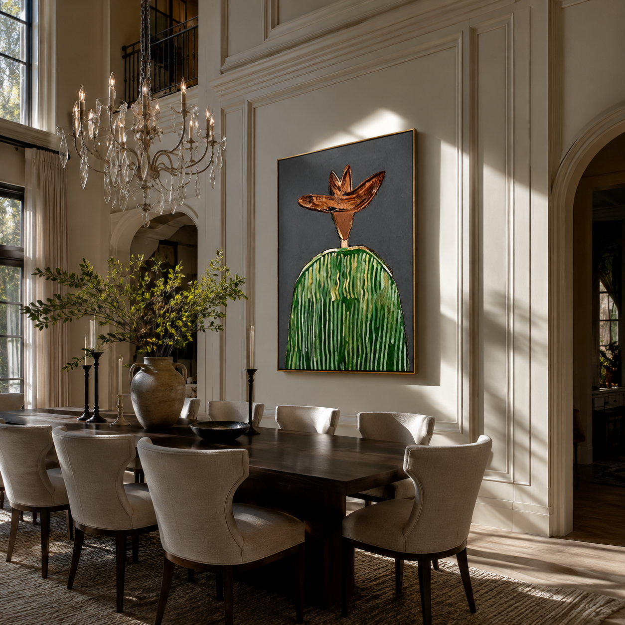 Green Crown Faces Gray displayed as a modern room focal point