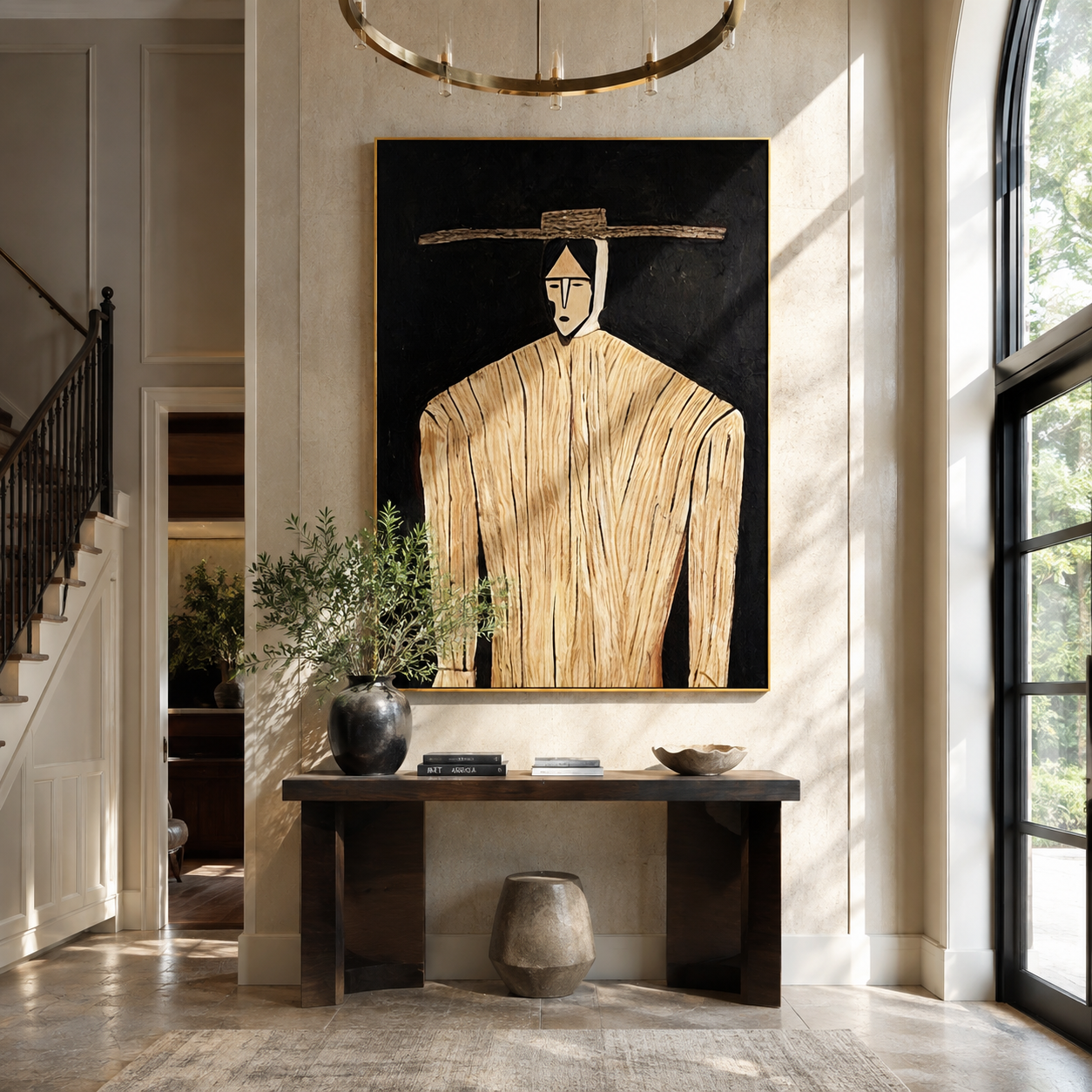 Pale Lines Hold Dark displayed in a warm contemporary interior