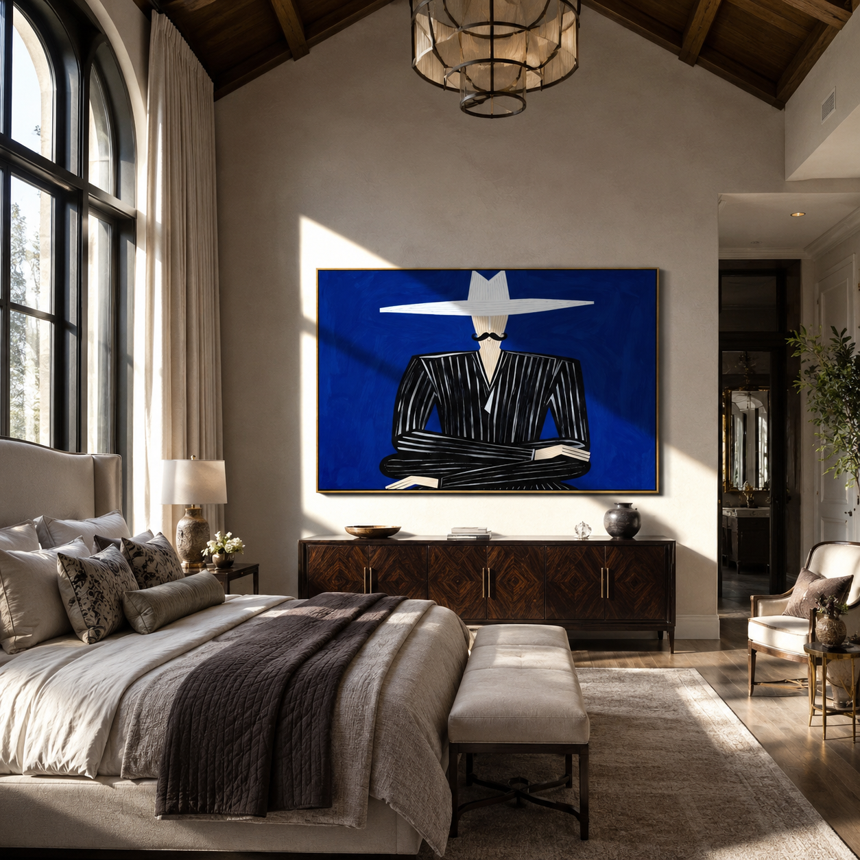 White Horizon Guards Cobalt styled with neutral modern furnishings