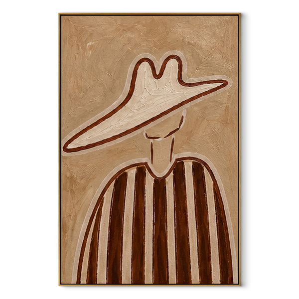 Brown Lines through Sand – Tall Brown Stripe Portrait Painting | Mid-Century Modern Vertical Wall Art