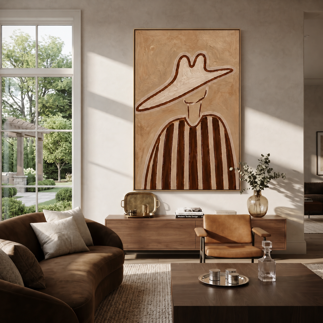 Brown Lines through Sand presented above a contemporary console