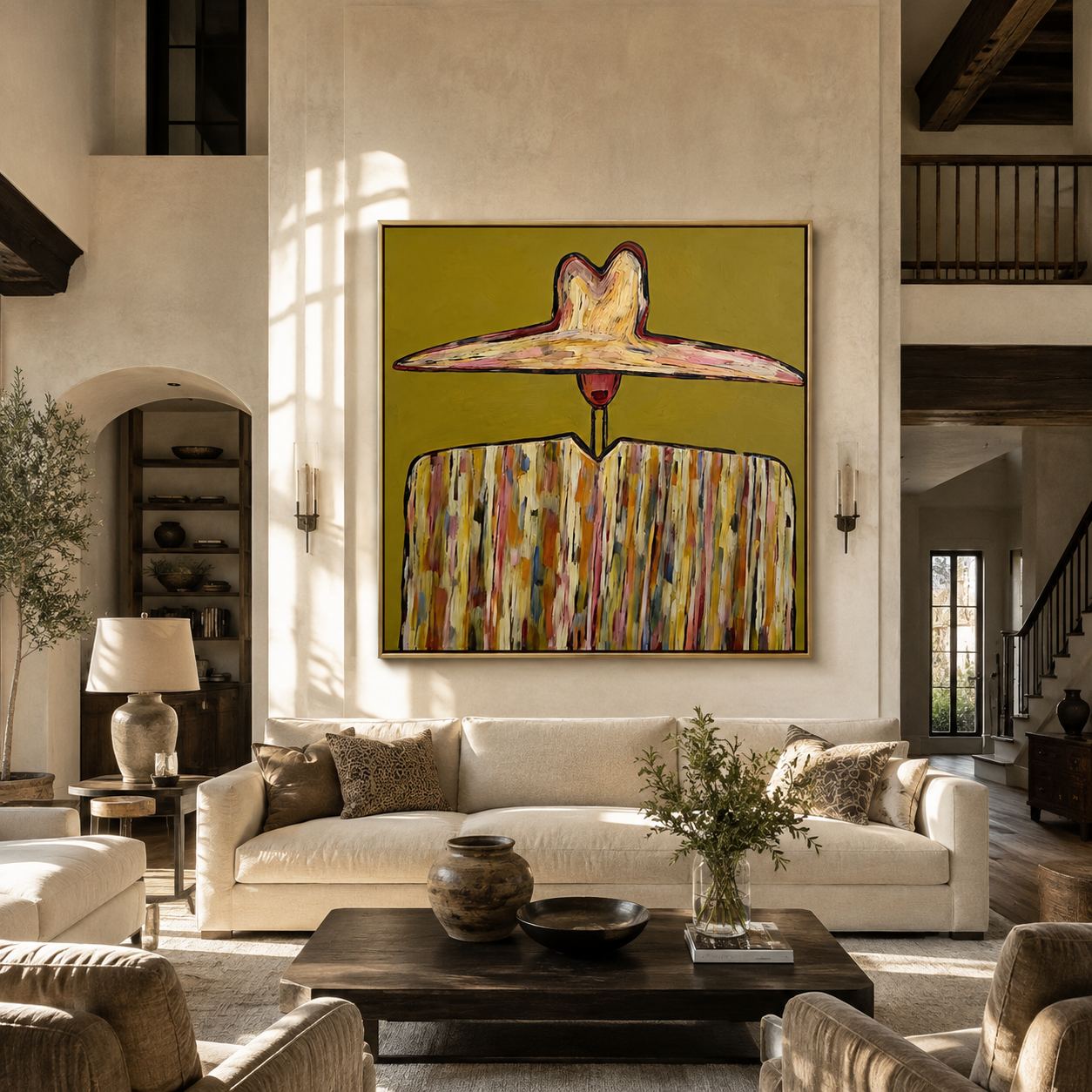 Ivory Horizon Crowns Mustard styled with neutral modern furnishings