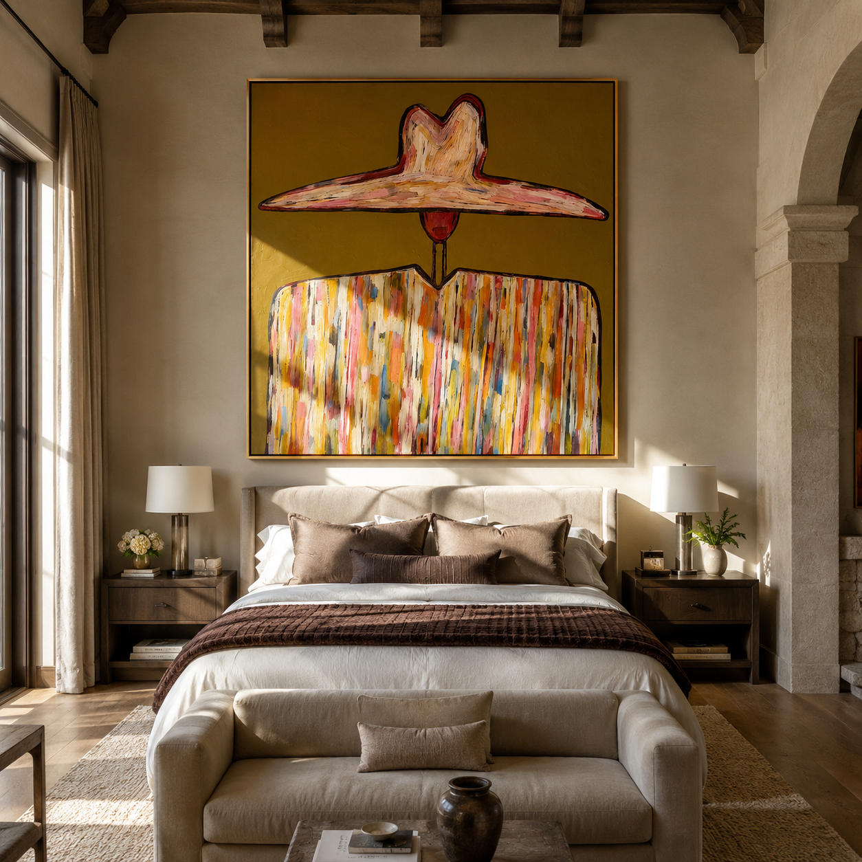 Ivory Horizon Crowns Mustard styled in a layered residential interior