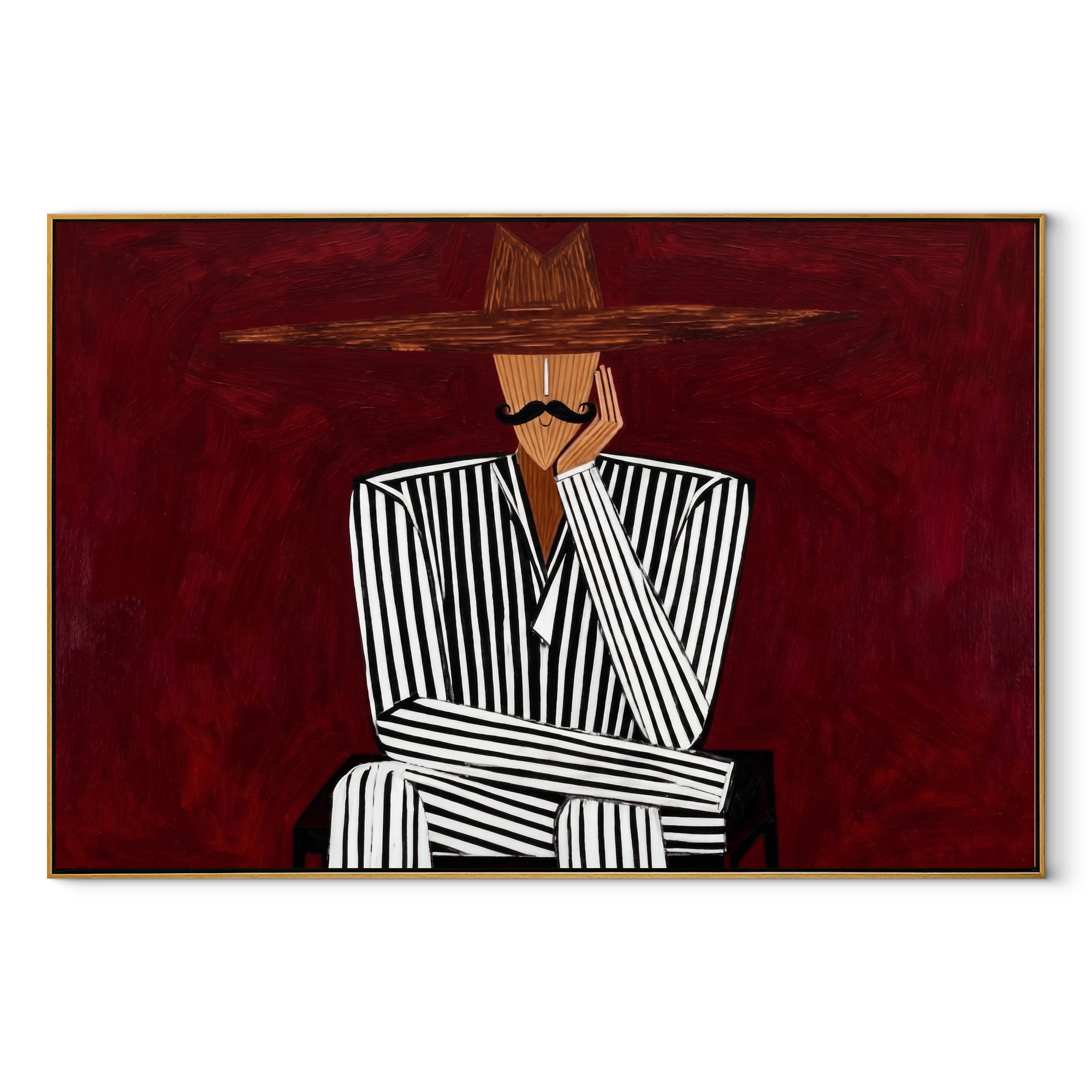 Burgundy Silence Crosses Lines abstract figurative textured painting, horizontal canvas artwork