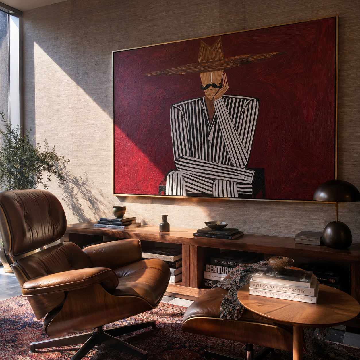 Burgundy Silence Crosses Lines styled with neutral modern furnishings