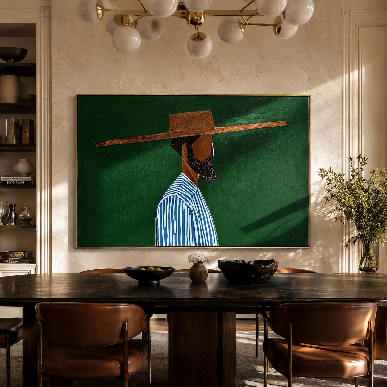Blue Stripes Face Green styled with neutral modern furnishings