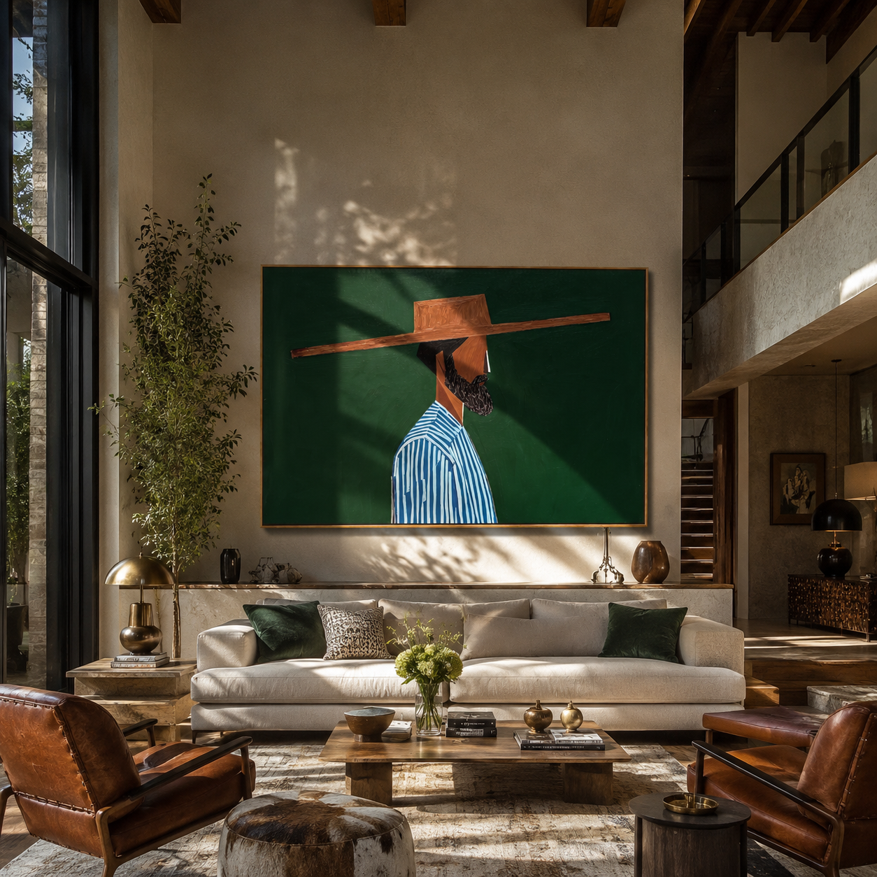 Blue Stripes Face Green styled in a layered residential interior