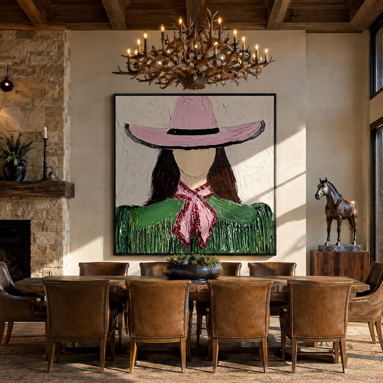 Pink Brim Shelters Fringe presented above a contemporary console