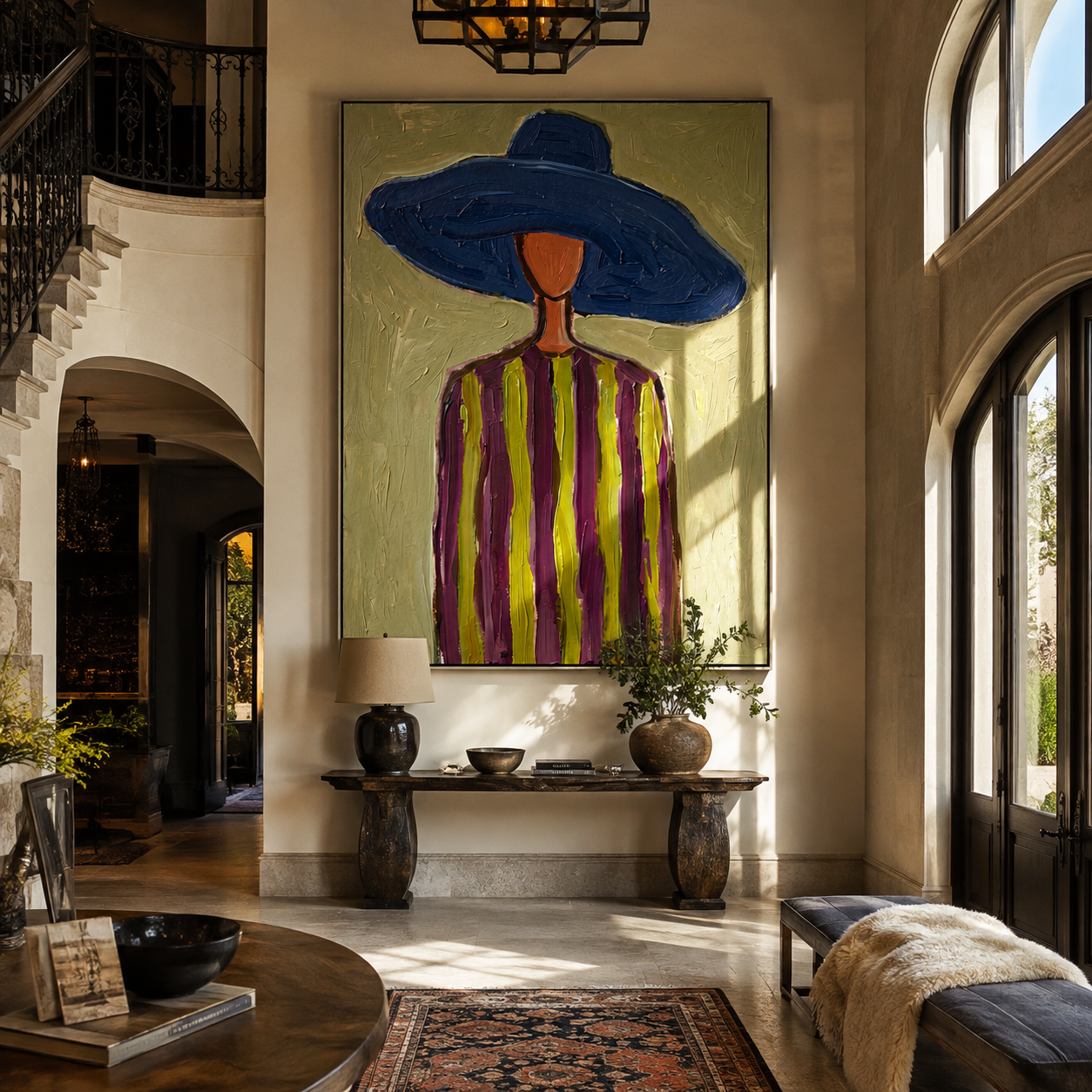 Cobalt Brim Crowns Lines styled with neutral modern furnishings