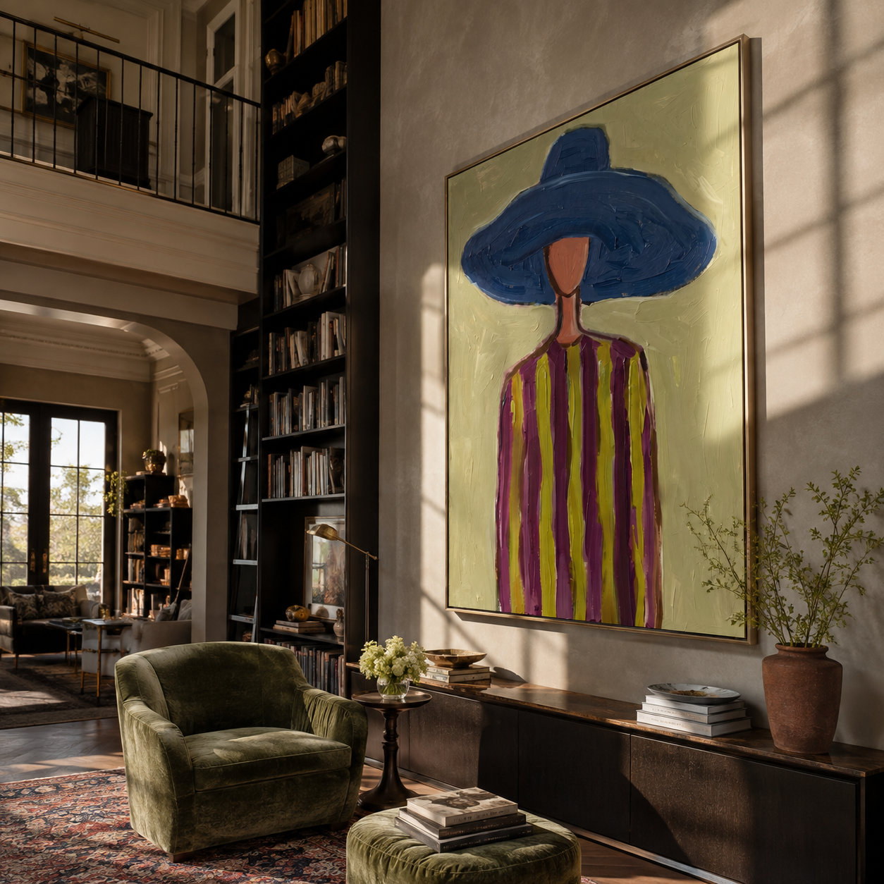 Cobalt Brim Crowns Lines displayed as a modern room focal point