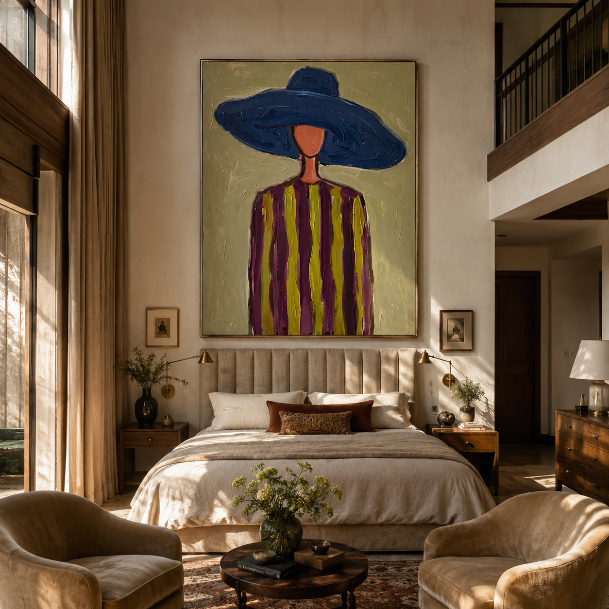Cobalt Brim Crowns Lines styled in a layered residential interior