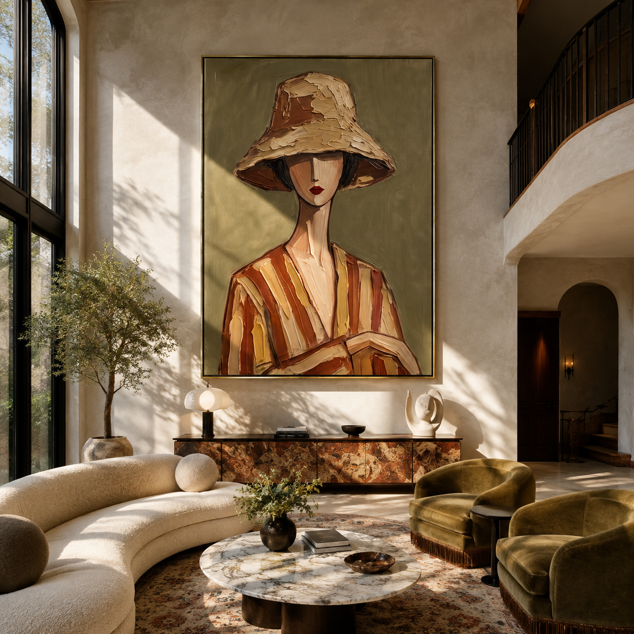 Clay Hat Holds Hands displayed in a warm contemporary interior