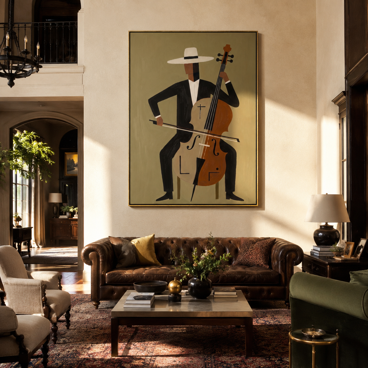 White Brim Conducts Cello displayed in a warm contemporary interior