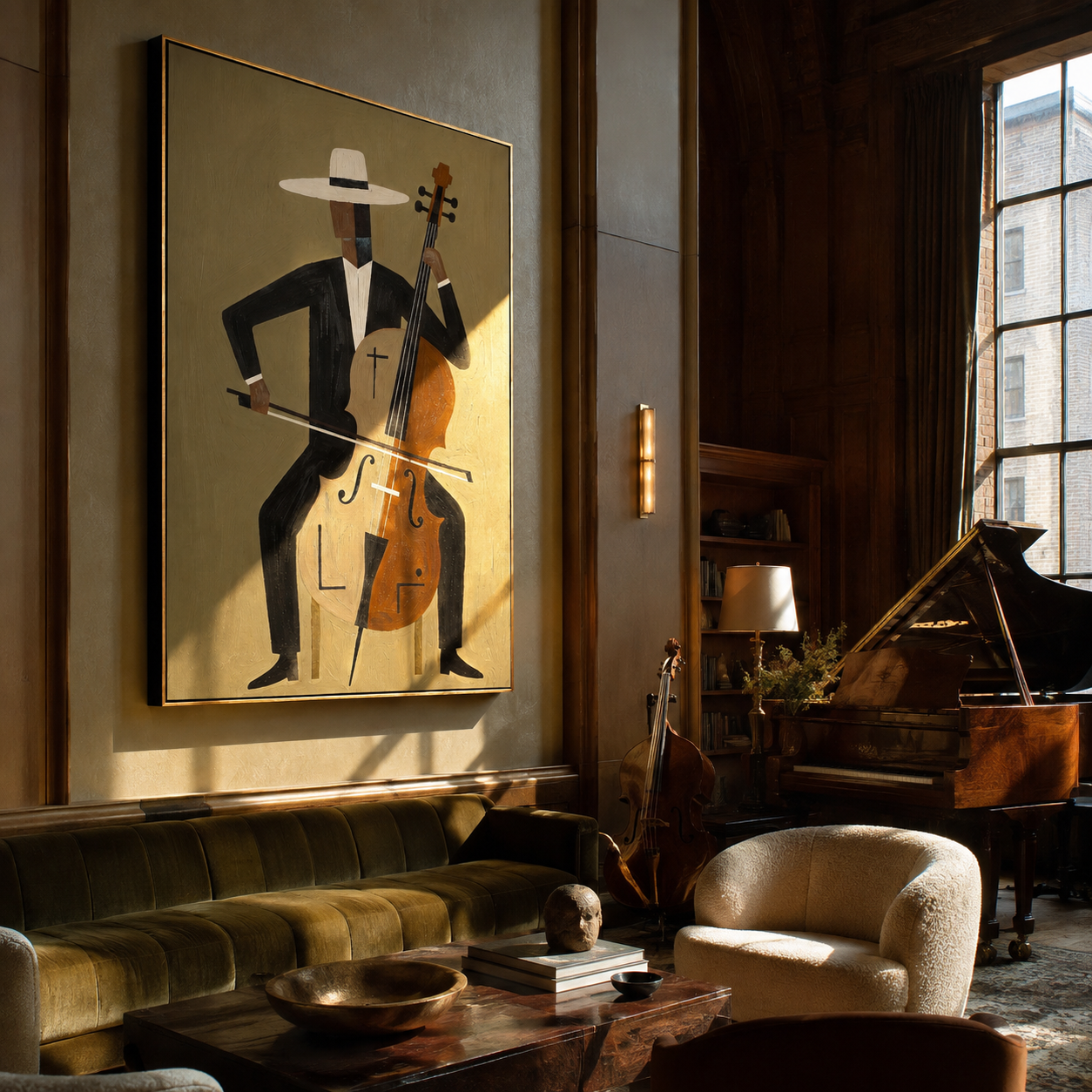 White Brim Conducts Cello styled in a layered residential interior