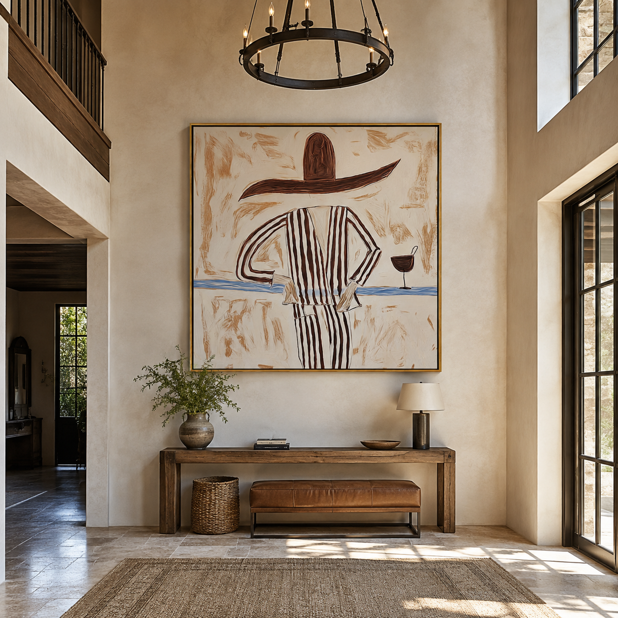 Brown Lines beside Wine displayed in a warm contemporary interior