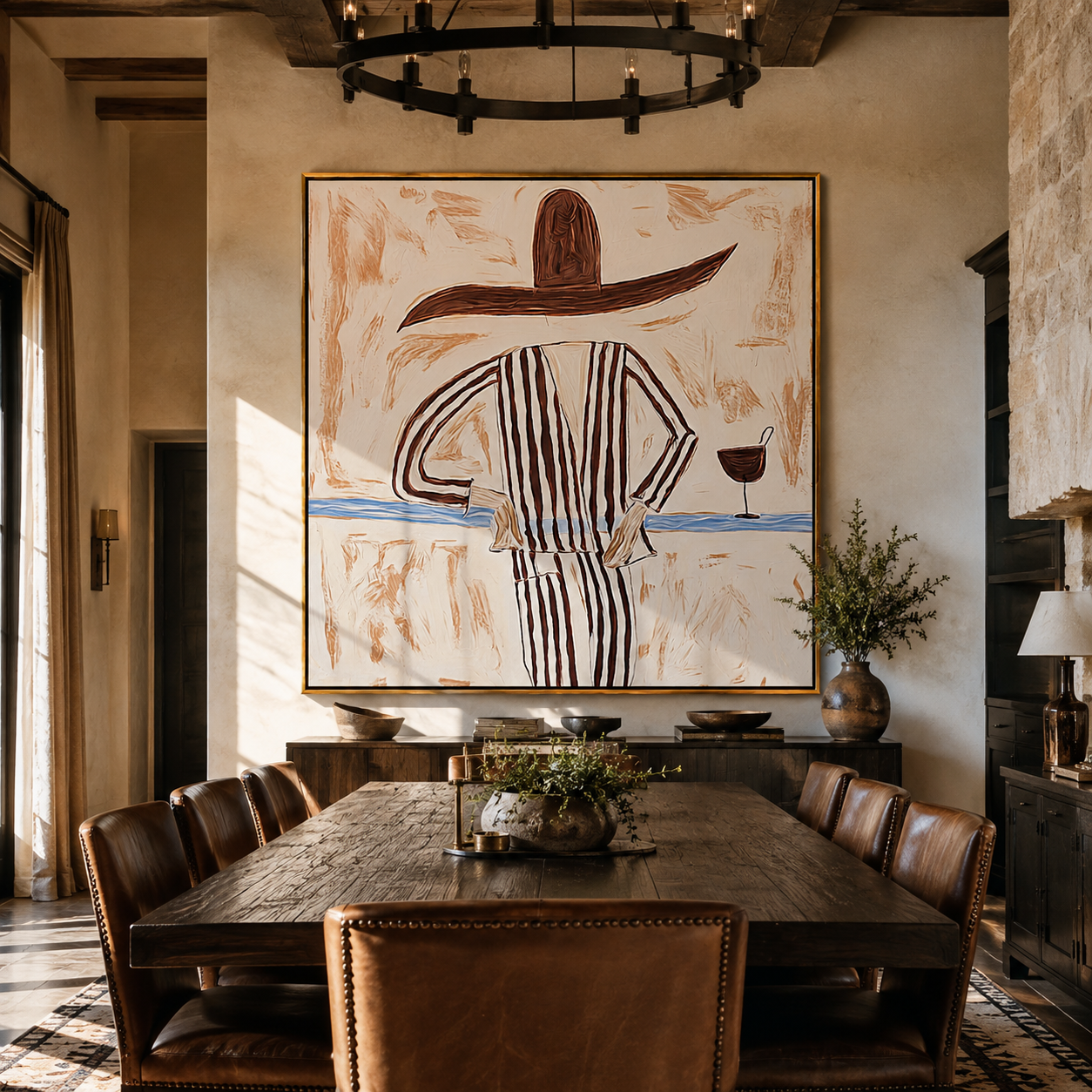 Brown Lines beside Wine styled with neutral modern furnishings