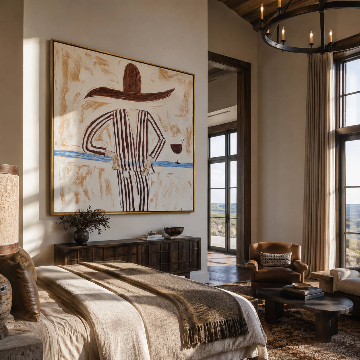Brown Lines beside Wine displayed as a modern room focal point