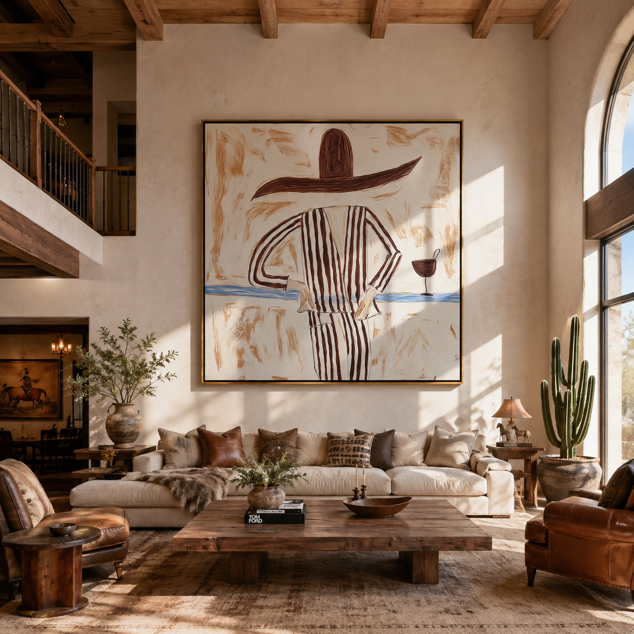 Brown Lines beside Wine styled in a layered residential interior