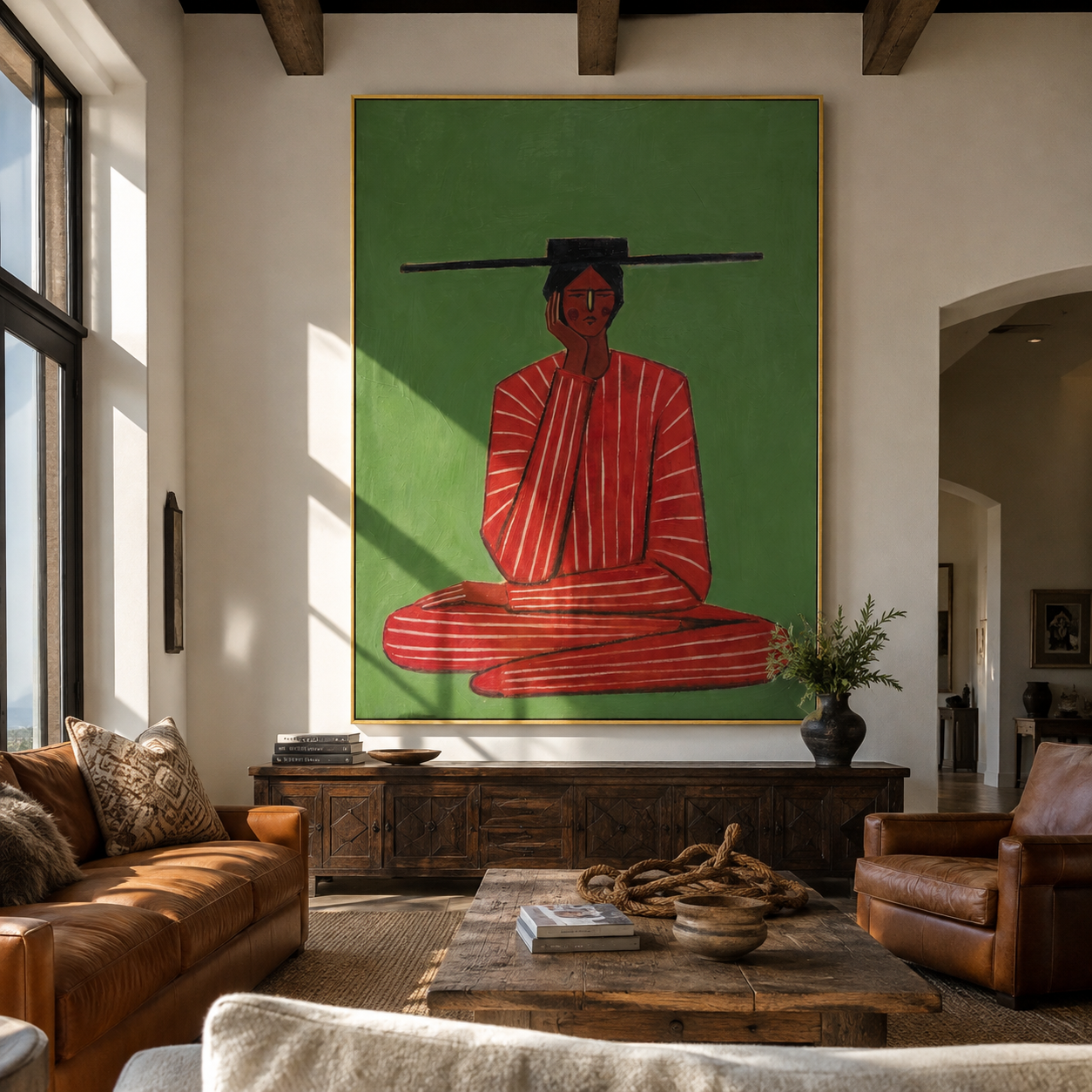 Scarlet Stillness Sits Green styled in a layered residential interior