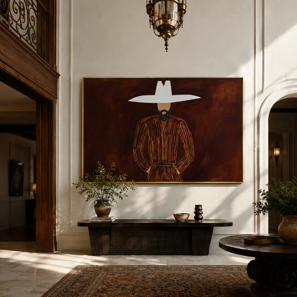 White Horizon Guards Umber displayed in a warm contemporary interior