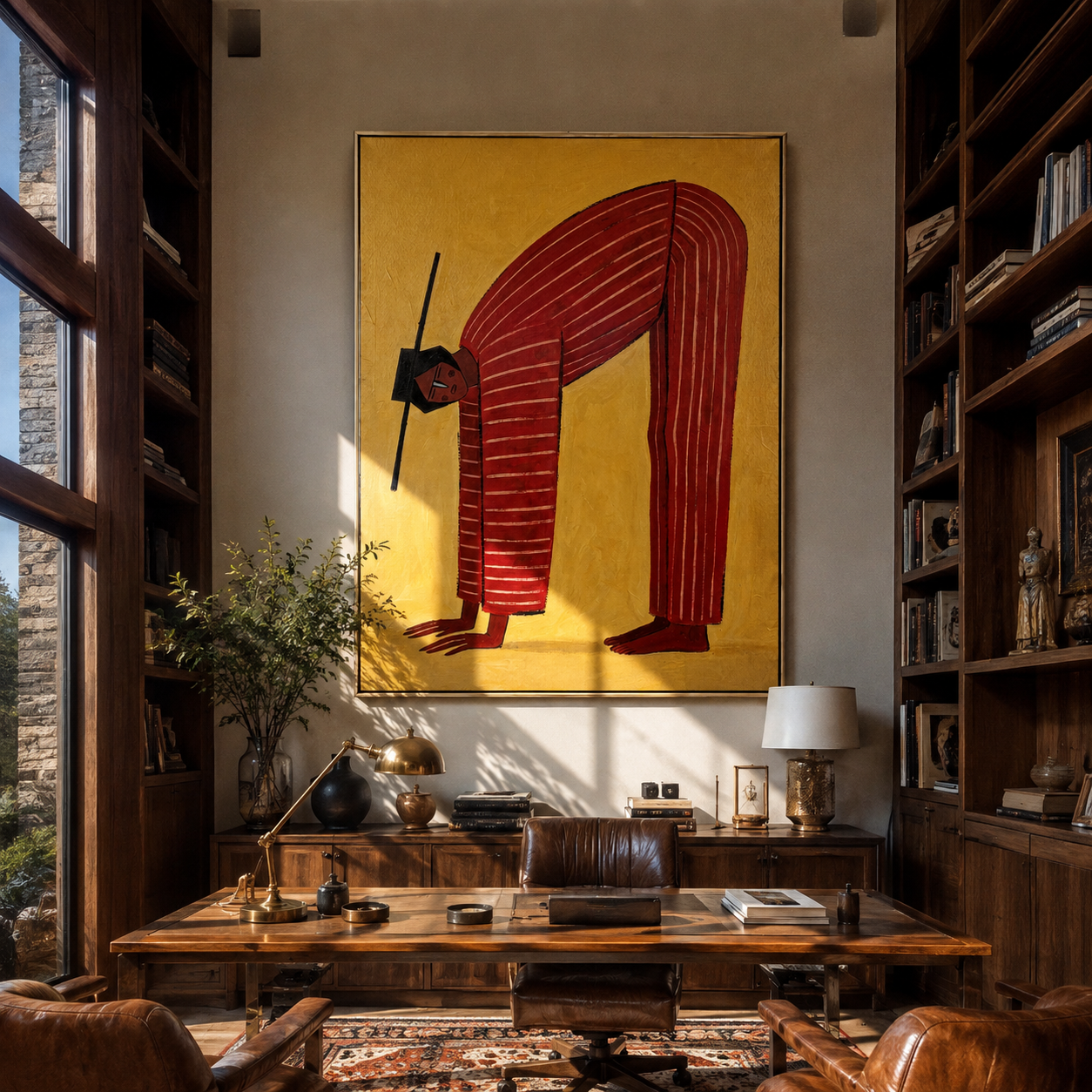 Red Arch through Gold presented above a contemporary console