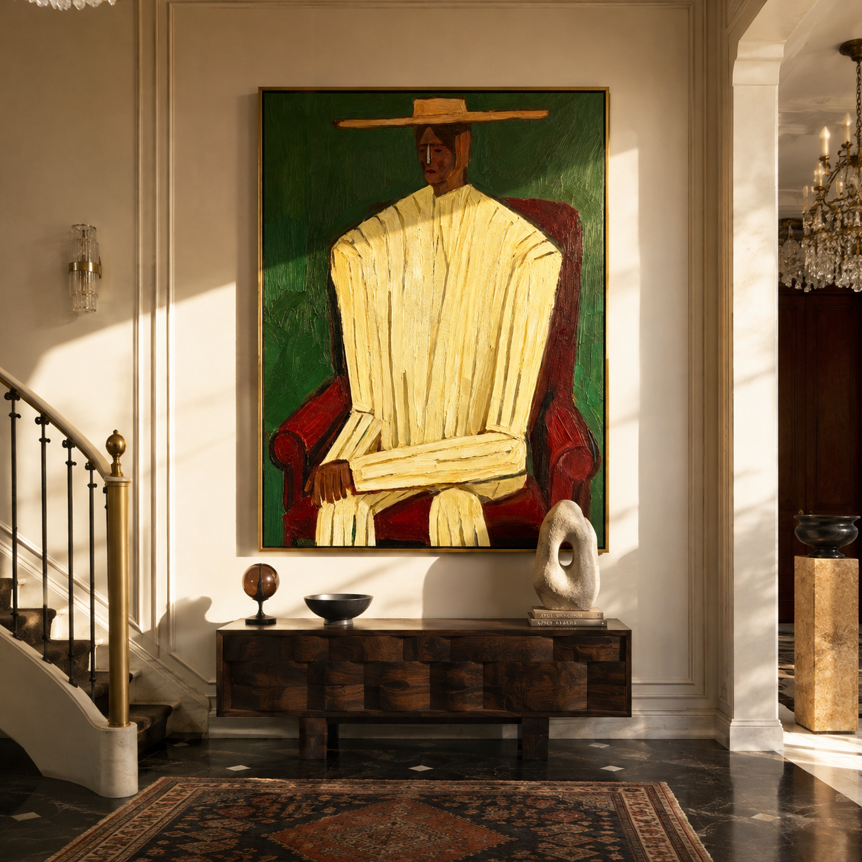 Ivory Robe Takes Chair styled with neutral modern furnishings