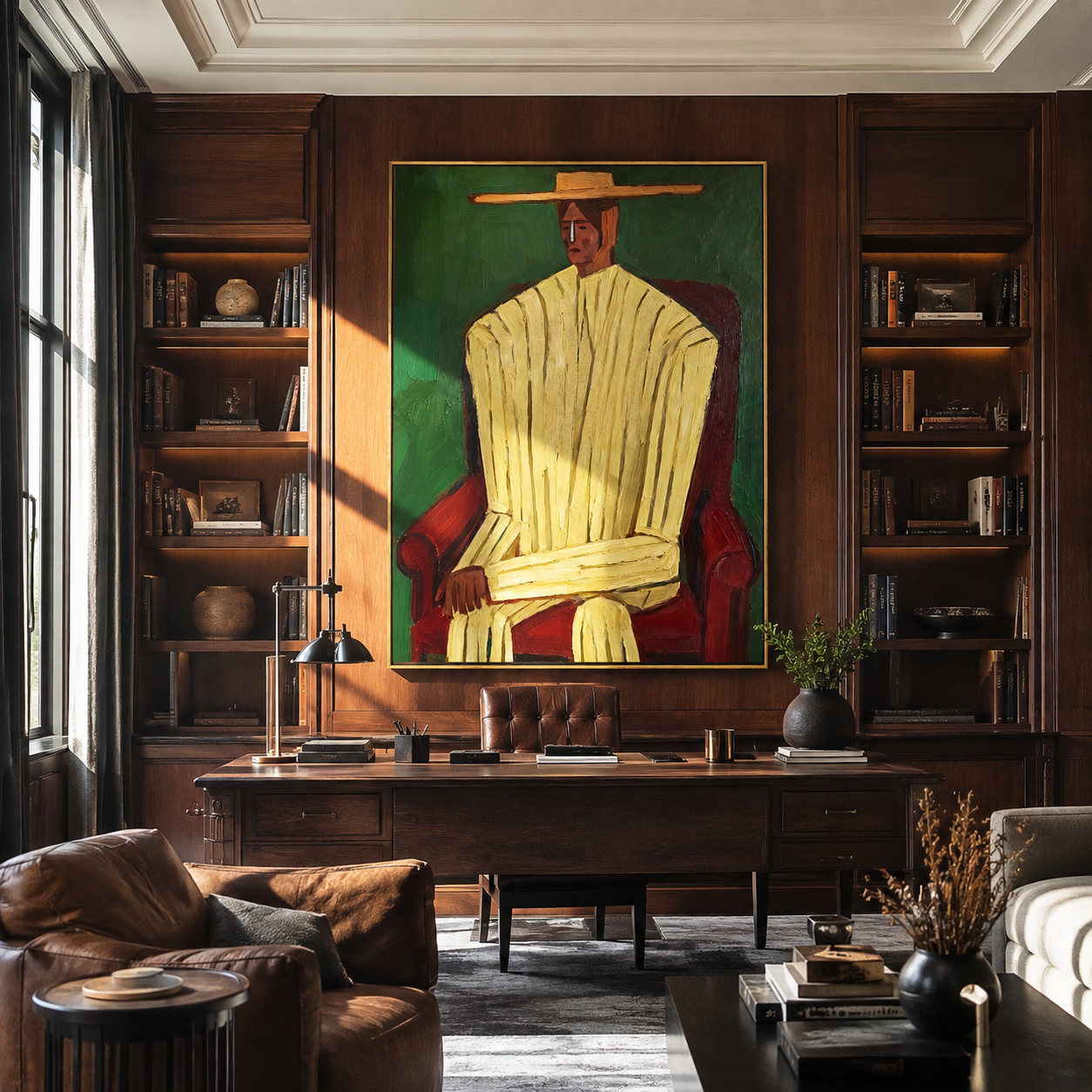 Ivory Robe Takes Chair presented above a contemporary console