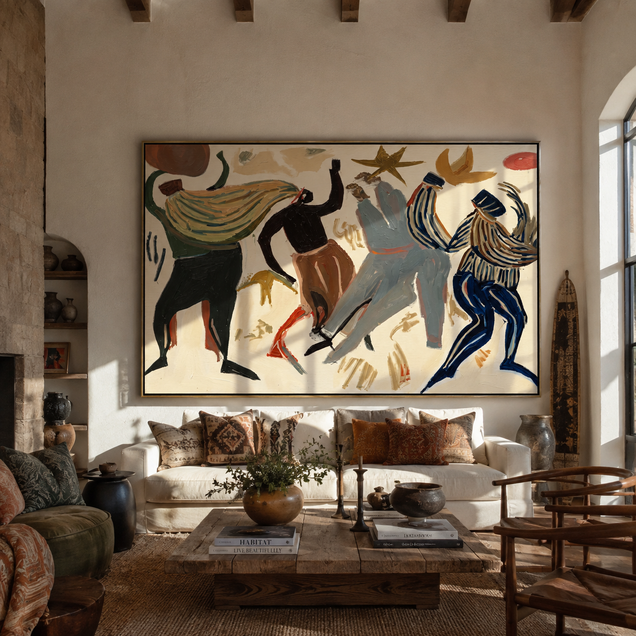 Dancers Break Pale Ground styled in a layered residential interior
