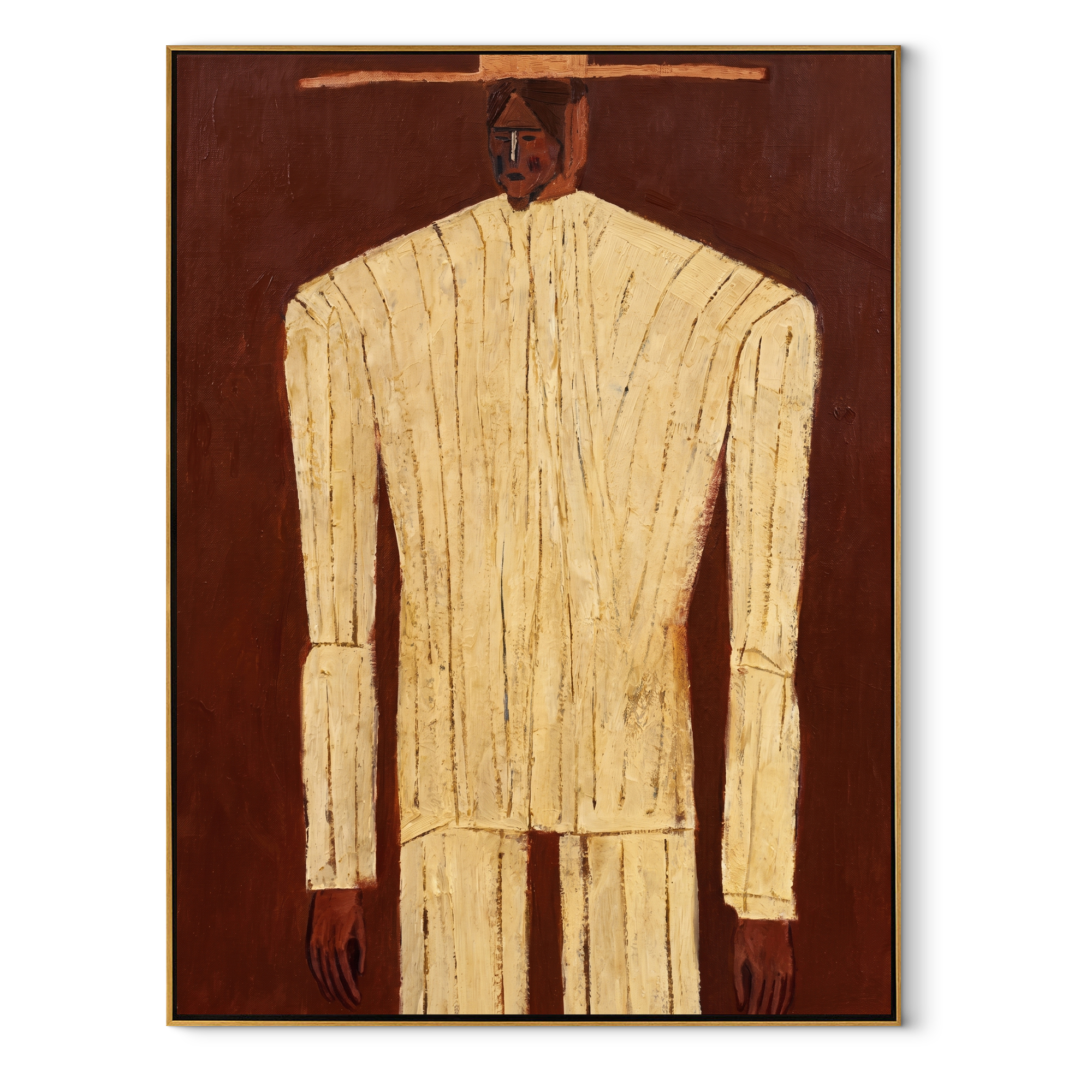 Ivory Column from Brown abstract figurative textured painting, vertical canvas artwork