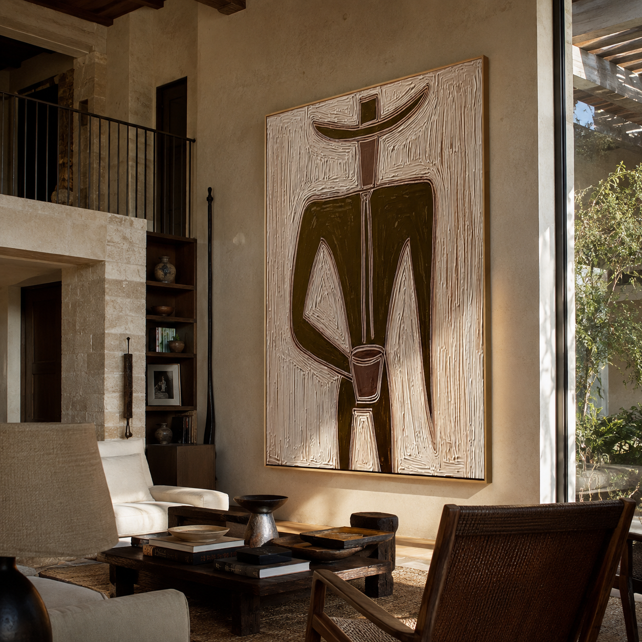 Olive Geometry Holds Cup displayed in a warm contemporary interior