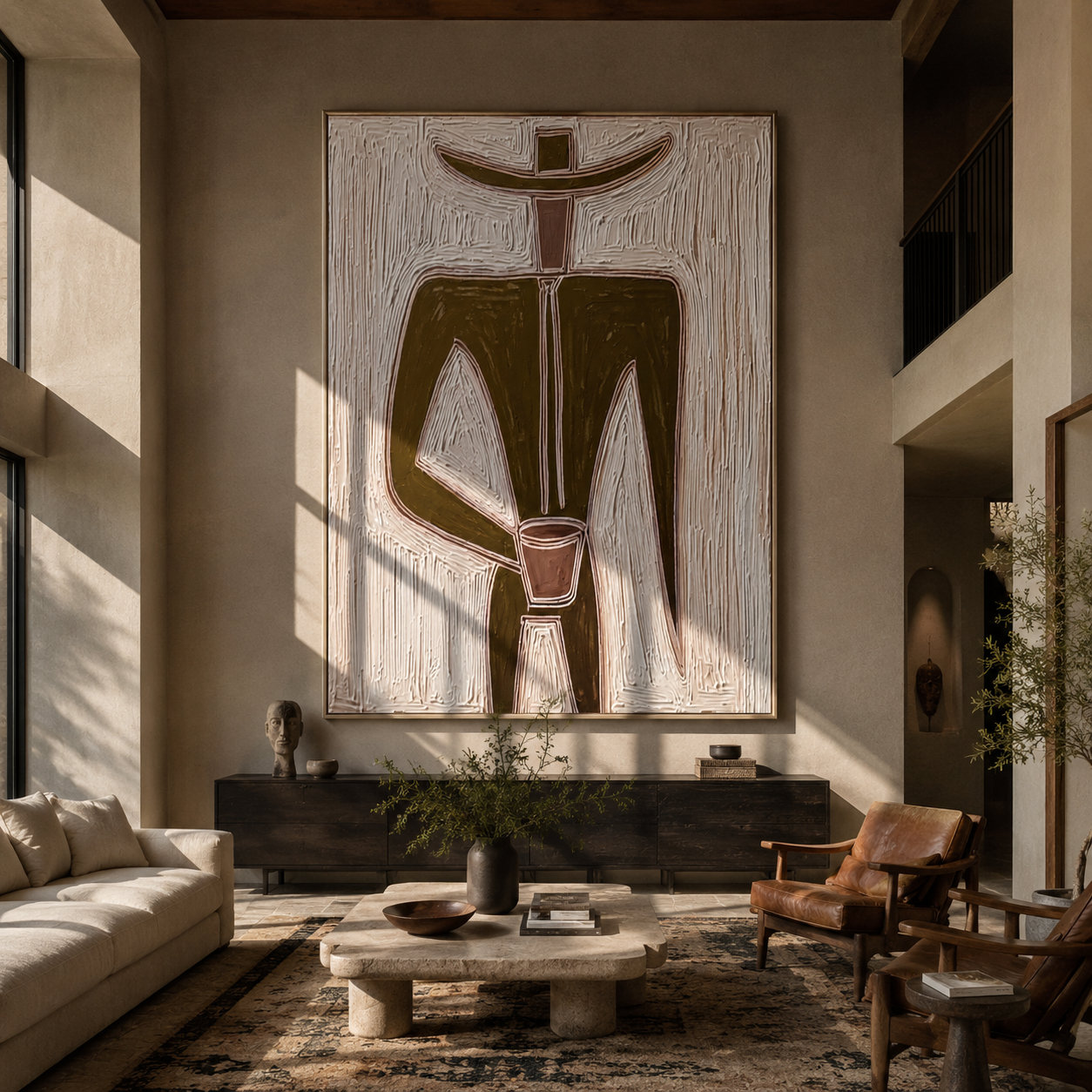 Olive Geometry Holds Cup styled with neutral modern furnishings