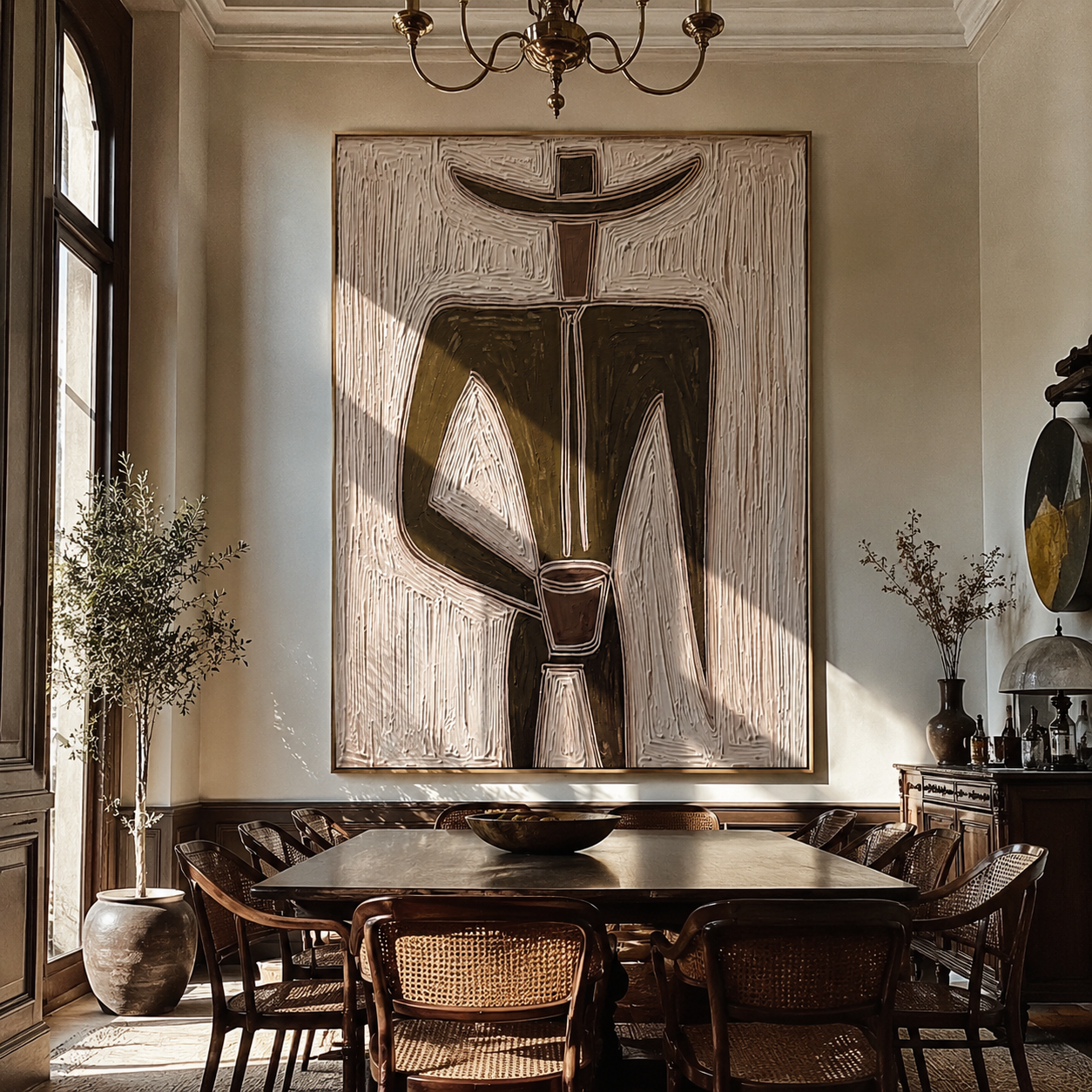 Olive Geometry Holds Cup displayed as a modern room focal point
