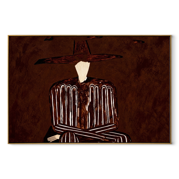 Brown Stripes in Shadow – Folded Arm Stripe Figure Painting | Mid-Century Modern Horizontal Wall Art