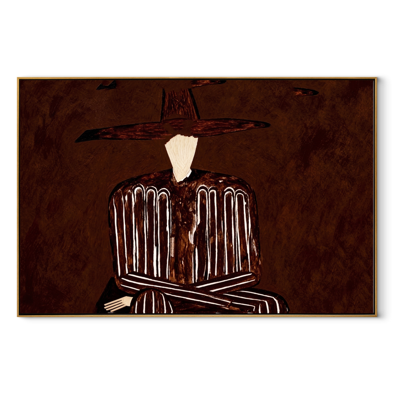 Brown Stripes in Shadow – Folded Arm Stripe Figure Painting | Mid-Century Modern Horizontal Wall Art
