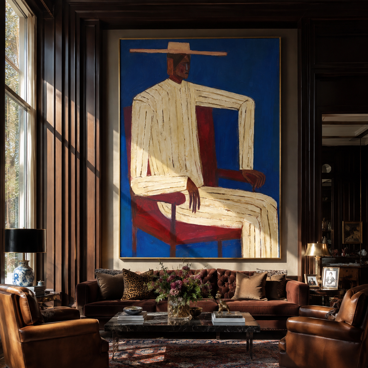 Ivory Angles in Cobalt displayed in a warm contemporary interior