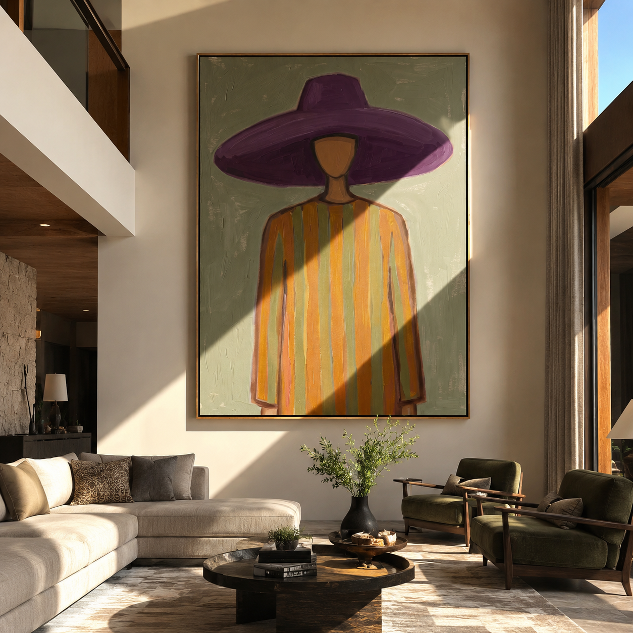 Violet Brim over Sage displayed in a warm contemporary interior