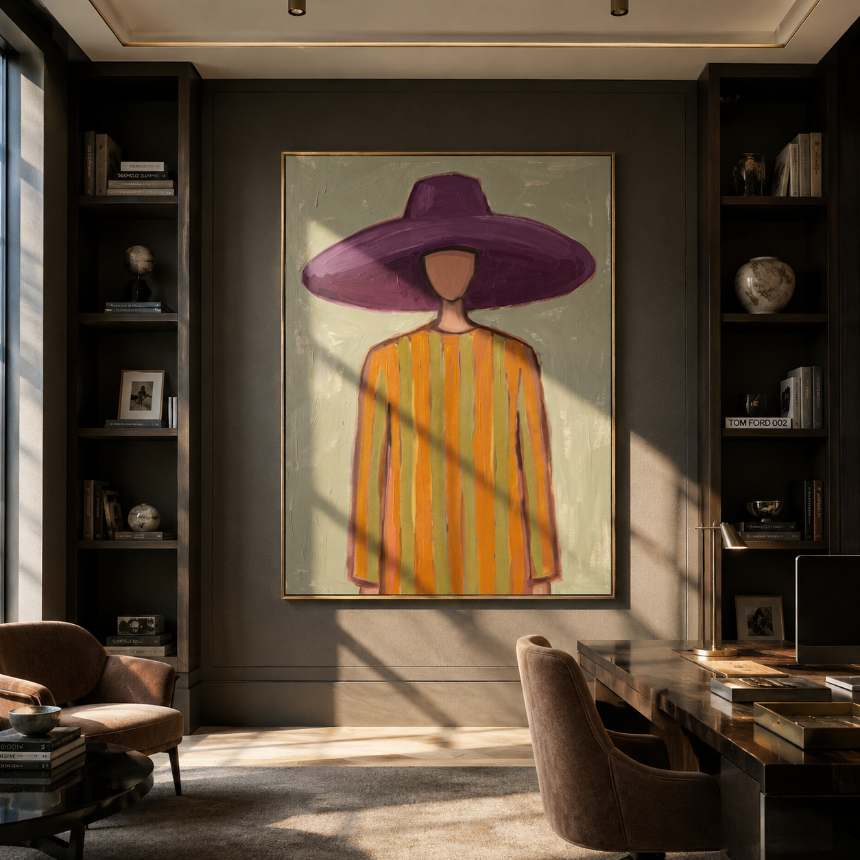 Violet Brim over Sage presented above a contemporary console