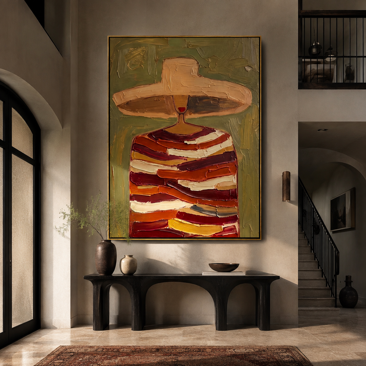 Rust Bands Carry Glass displayed in a warm contemporary interior