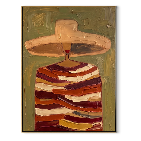 Rust Bands Carry Glass – Striped Wine Figure Painting | Mid-Century Modern Vertical Wall Art
